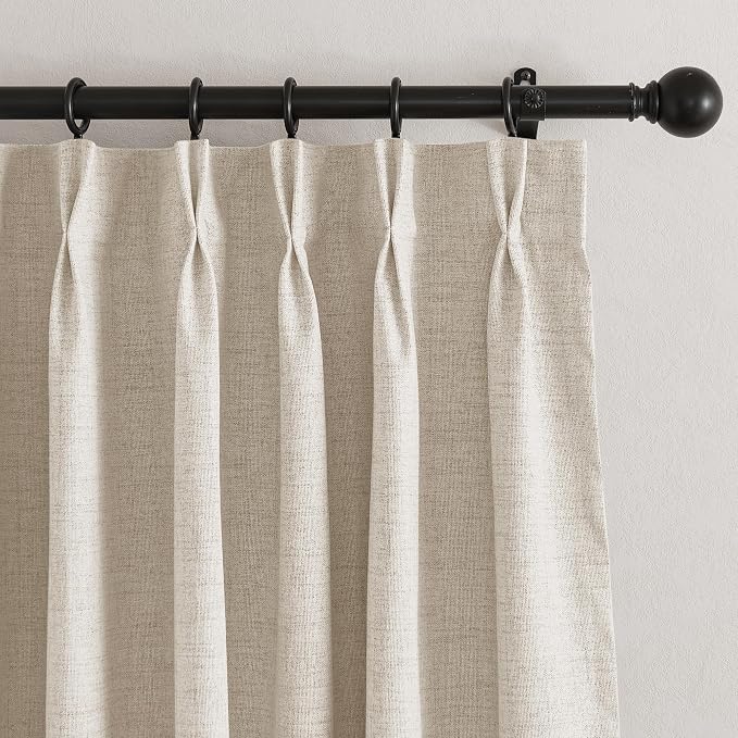 RYB HOME 100% Blackout Pinch Pleated Linen Curtains, Back Tab Drapes Privacy - Image 2