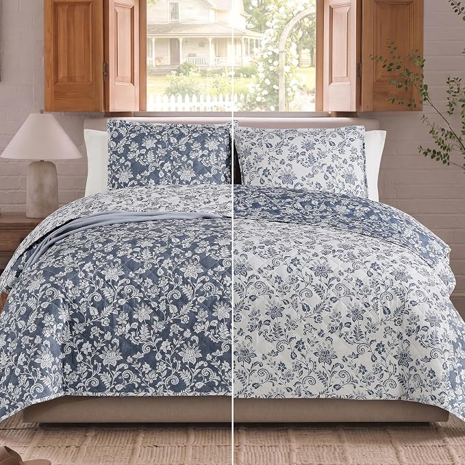 Twin/Twin XL Quilt Set-2 Pieces Soft Bedding Floral Reversible Coverlet | All - Image 2