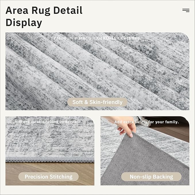 Soalmost Washable Runner Rug 2'6"x8' Kitchen Hallway Runners Grey | Soft - Image 7