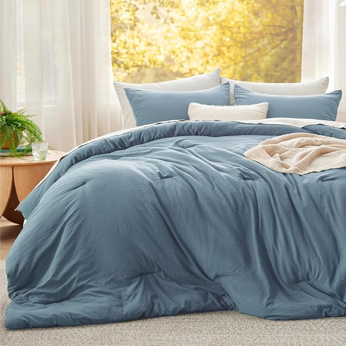 Bedsure Super King Plus Comforter Set, Dusty Blue Soft Prewashed Bedding - Image 2