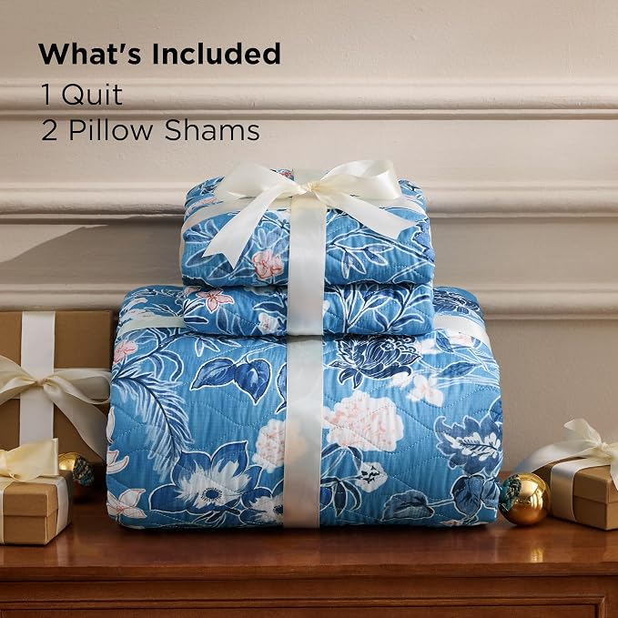 Bedsure Floral Quilts King Size, Reversible Blue Floral Comforter Bedding | - Image 9