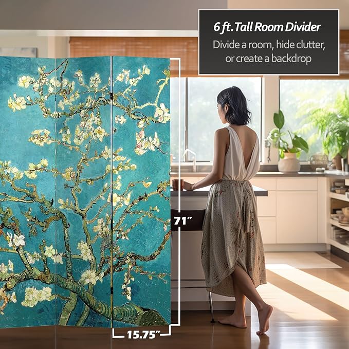 Red Lantern Double Sided Works of Van Gogh Canvas Folding Screen - Image 6