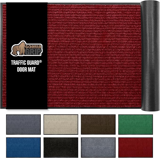 GORILLA GRIP Waterproof Traffic Guard Door Mat, 60x36, Heavy Duty Entryway Mats, Strong Rubber Back Commercial Utility Rugs for Office Hallway, Garage Floor and Home, Low Profile Carpet Runner, Red