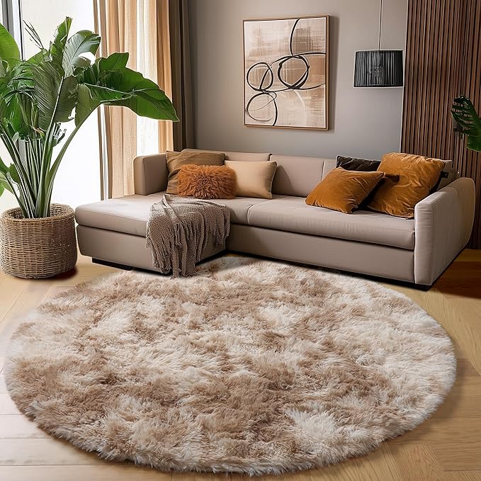 Amdrebio Beige Tan Round Small Area Rug 4Ft - Image 4