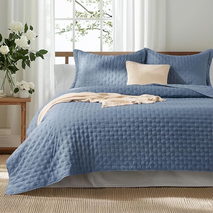 Bedsure King Size Quilt Bedspread, Thin Comforter, Mineral Blue Coverlet | by Unknown
