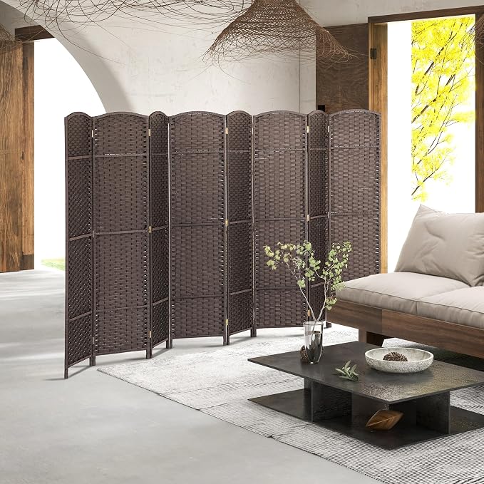 HOMCOM Room Divider 8 Panel Folding Screen Freestanding 5.6' Tall Brown | - Image 2