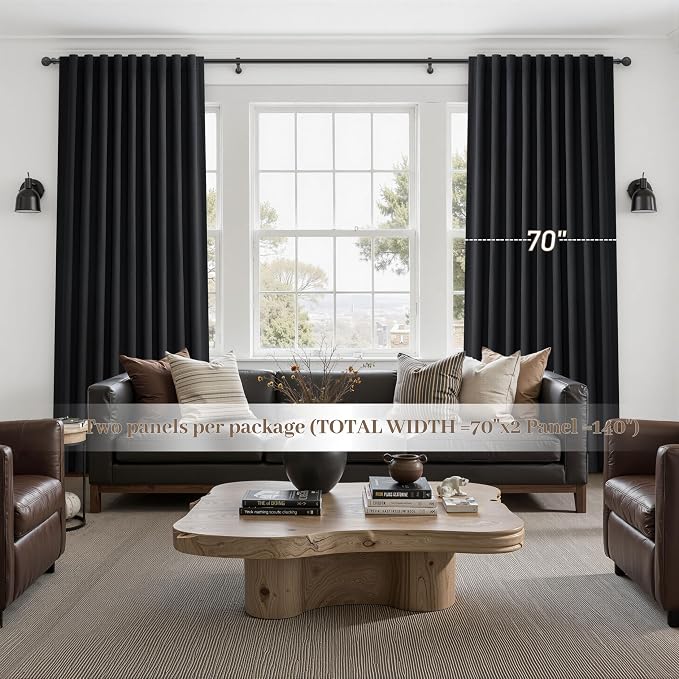 Black Out Curtains 70 Inches Extra Wide Luxury Linen Curtains 90 Inch Length - Image 6