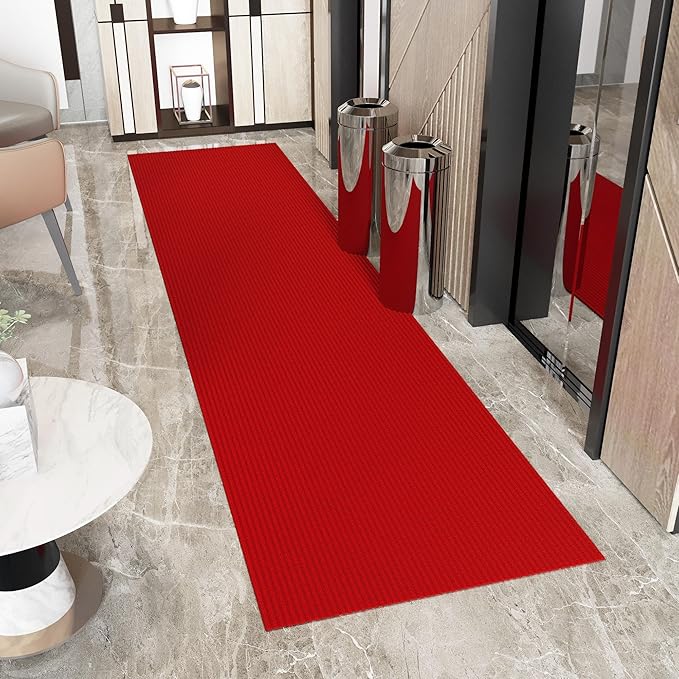 Ottomanson 2' x 45' Hallway Runner with Scraper Pile - Extra Durable Non-Slip Rug Mat for Indoor & Outdoor Use - Ideal for Kitchen, Entryway, Patio & Garage - High-Traffic Carpet, Red