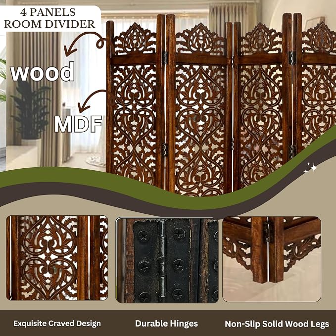 Lightnpro 4-Panel Wood-Heart Room Divider 64" × 48" - Image 2