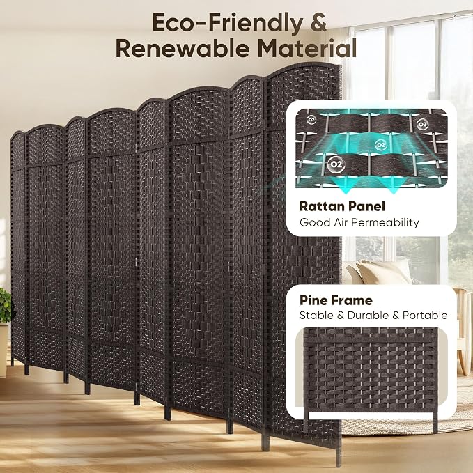 8 Panel Room Divider, Privacy Screen & Room Separation, Extra Wide | Paper - Image 3