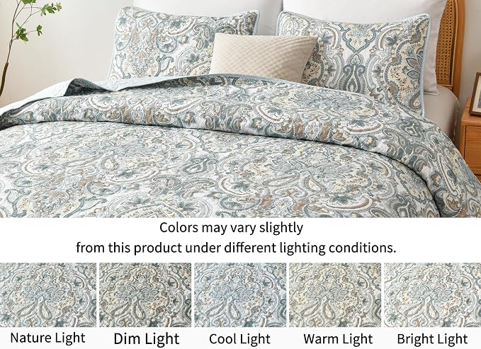 Grand Linen 3 Piece Oversized Lightweight All-Season Paisley Design Quilt Set - Image 4
