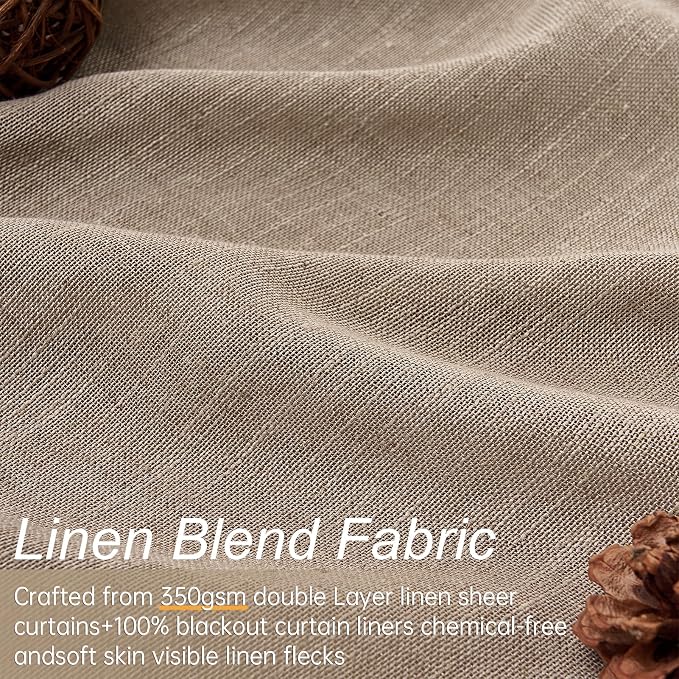 Topfinel 105 Inch Linen Blackout Curtains1 Panel, Autumn Double Layer Linen - Image 5