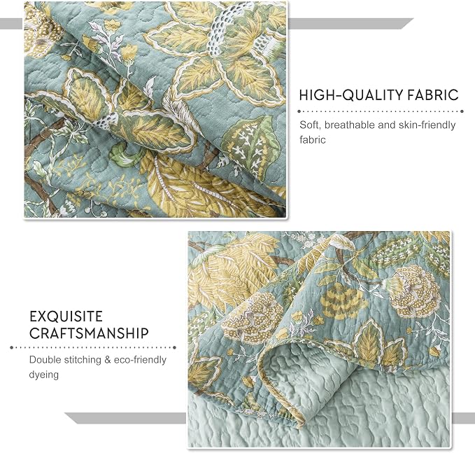 3-Piece Quilt Set Quilted Bedspread Cotton Coverlet Set Floral Printed - Image 5