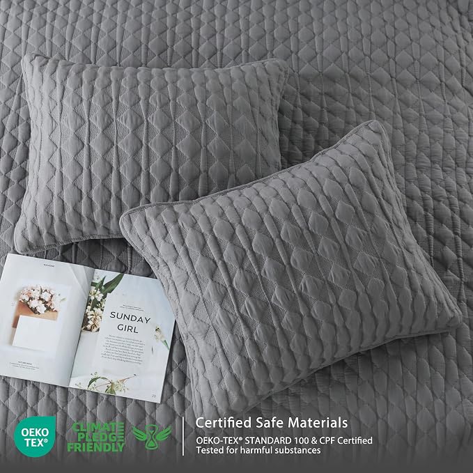 WDCOZY Dark Grey Quilt King Size Bedding Sets - Image 6