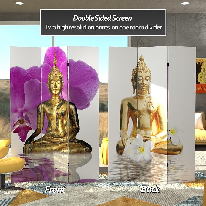 Red Lantern 6 ft. Tall Double Sided Thai Buddha Room Divider 3 Panel - Image 2