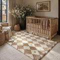 Brown 4x6 Area Rug for Kids Room Soft Fluffy Checkered Shag Carpet | Machine by PureCozy