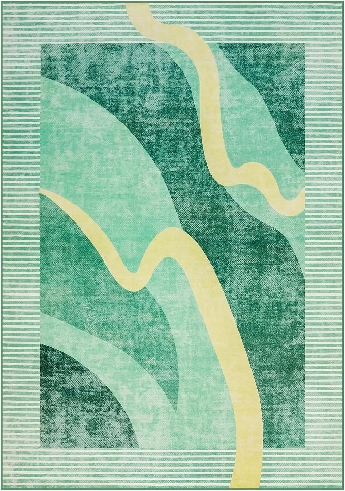 Living Room Rug 6x9 Green Area Rug Machine Washable Carpet Non Slip Indoor - Image 7