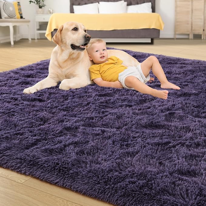 5x8 Area Rugs for Living Room, Soft Fluffy Shag Gray Purple Rug for Bedroom - Image 4