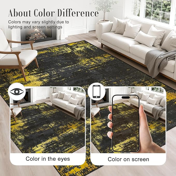 Round Area Rug Living Room: 4 ft Modern Washable Indoor Carpet | - Image 4