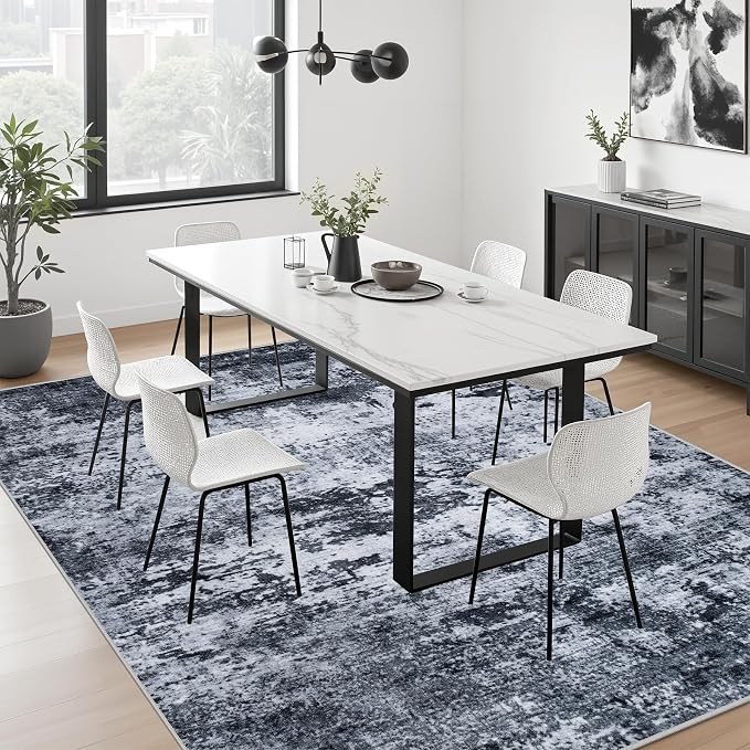 Area Rug Living Room: 5x5 Modern Washable Indoor Carpet Black | - Image 4