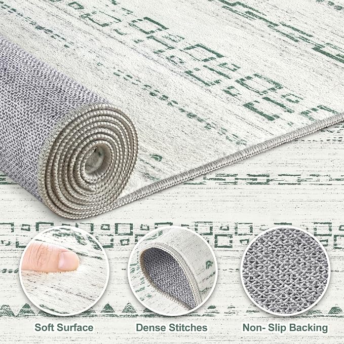 Nakagishi Green Rug Living Room 6x9: Washable Boho Large Neutral Farmhouse Soft - Image 3