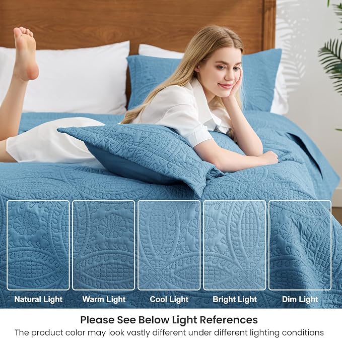 Love's cabin Quilts for Queen Bed Misty Blue Bedspreads Bedding Set - Image 6
