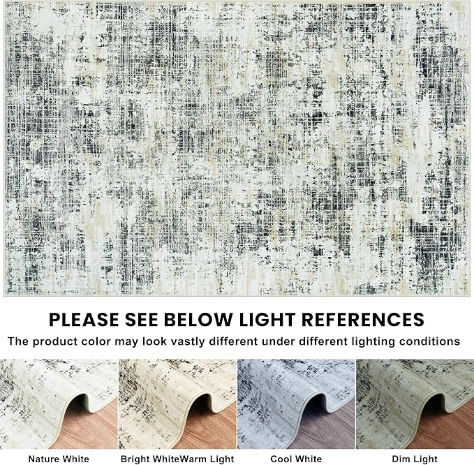 6x9 Washable Area Rug for Living Room Bedroom: Non-Slip Modern Black Gray | - Image 8