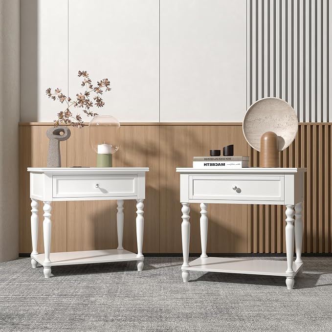 Solid Wood Nightstand with Charging Station, Traditional End Table with Drawers - Image 7