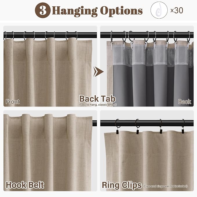 100% Blackout Linen Curtains 90 Inches Long - Image 3