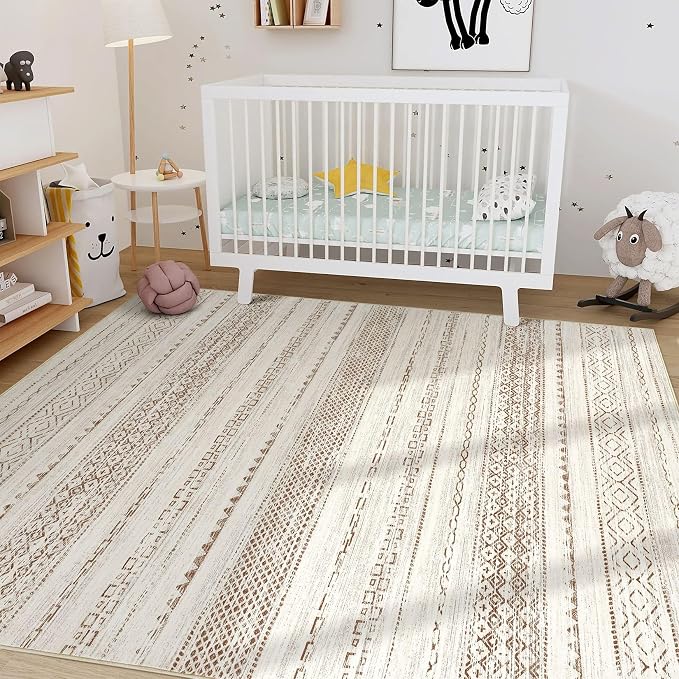 Nakagishi Boho 5x7 Area Rug Living Room Rugs Machine Washable Brown | Soft - Image 7