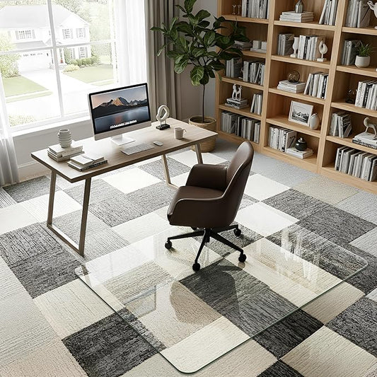 36"x48" Tempered Glass Office Chair Mat for Carpet & Hardwood Floor, 1/6" Thick Clear Floor Protector Desk Chair Mat with Rounded and Polished Edges
