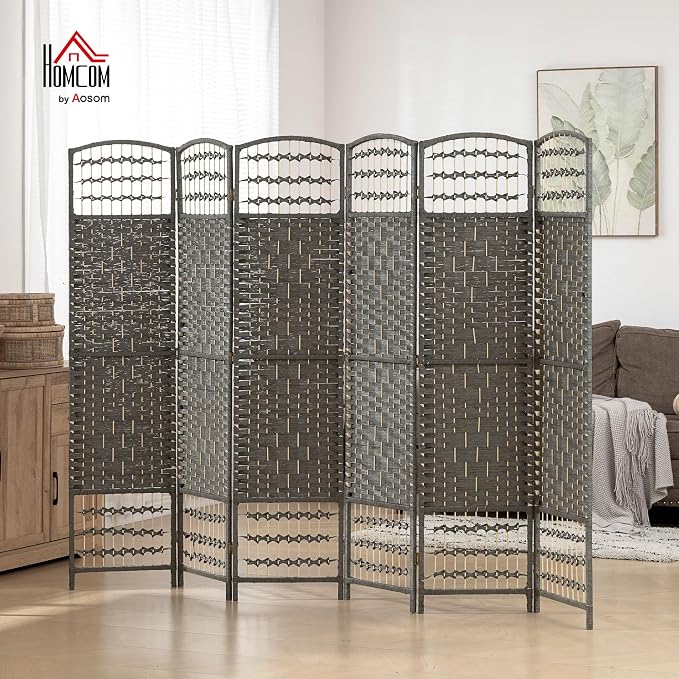 HOMCOM 6 Panel Room Divider, Folding Privacy Screen, Dark Gray | Room Separator - Image 2