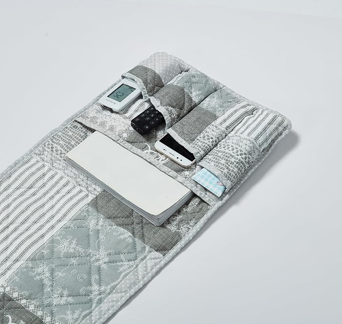 Brilliant Sunshine Grey Toile Floral Couch Armrest Cover, Armrest Organizer & - Image 4