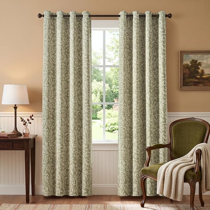 jinchan Sage Floral Blackout Curtians 84 Inch Vintage Grommet 2 Panels | Room - Image 2