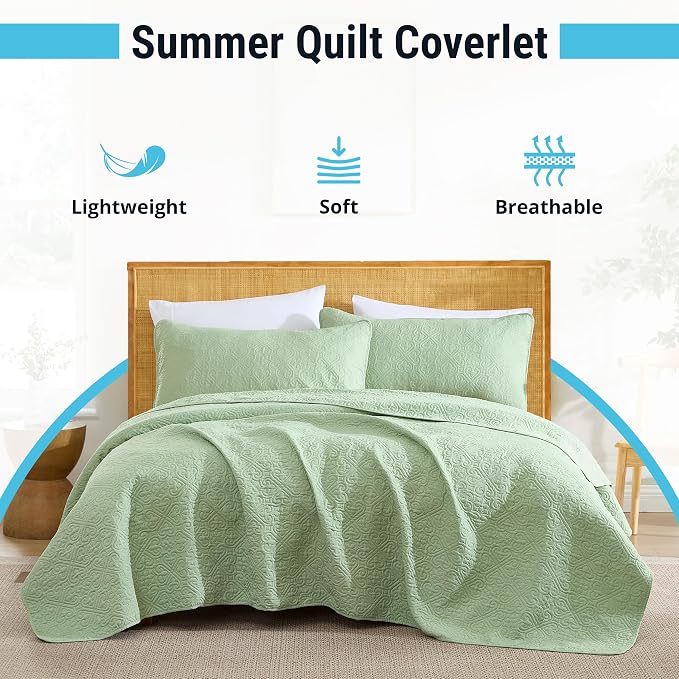 HLC.ME Lorenzo - Green Bedspreads & Coverlet Set - 3 Piece King Size Quilt Set - Image 2