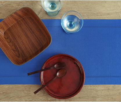 Solino Home Linen Royal Blue Table Runner 48 Inches - Classic Hemstitch, 100% Pure Linen Coffee Table Runner 14 x 48 Inch Ideal for Dresser Tables, Christmas, New Year