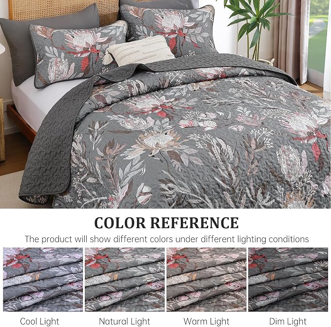 Dintszyayue Quilt King Size Grey, Soft Microfiber Lightweight Farmhouse Bed - Image 4
