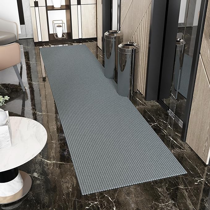 Ottomanson 2'7" x 43' Hallway Runner with Scraper Pile - Extra Durable Non-Slip Rug Mat for Indoor & Outdoor Use - Ideal for Kitchen, Entryway & Garage - High-Traffic Carpet, Gray