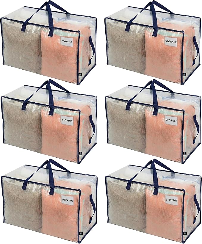 VENO 6 Pack Clear Extra Large Moving Bags & Storage Totes, Heavy Duty Organizer by Veno