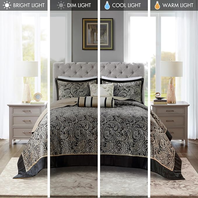 Madison Park Reversible Jacquard Quilted King Bedspread Set Black, All-Season - Image 6