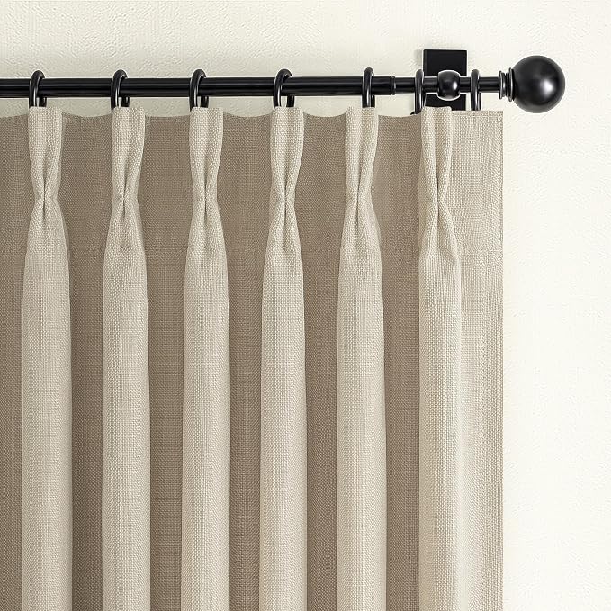 Extra Short Blackout Thick Natural Linen Curtains 45 Inches Long by PleatedDrapes
