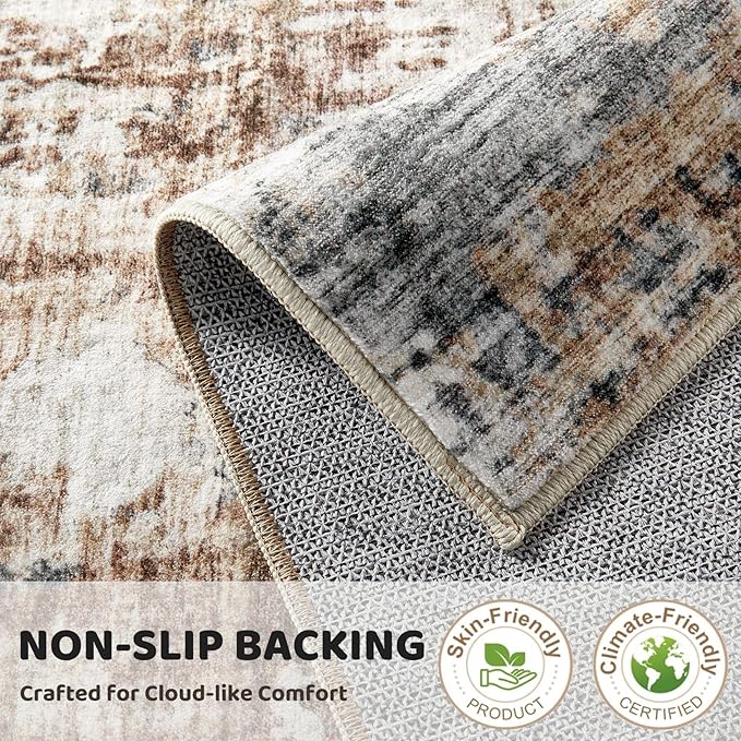Area Rug Living Room Rugs - 5x8 Washable Large Soft Indoor Neutral Modern Abstract Low Pile Rug Carpet for Bedroom Dining Room Farmhouse Home Office - Grey Brown