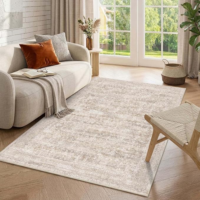 Latte&Fog 4x6 Beige Rugs for Living Room, Vintage Washable Area Rug | Non Slip by LatteFog