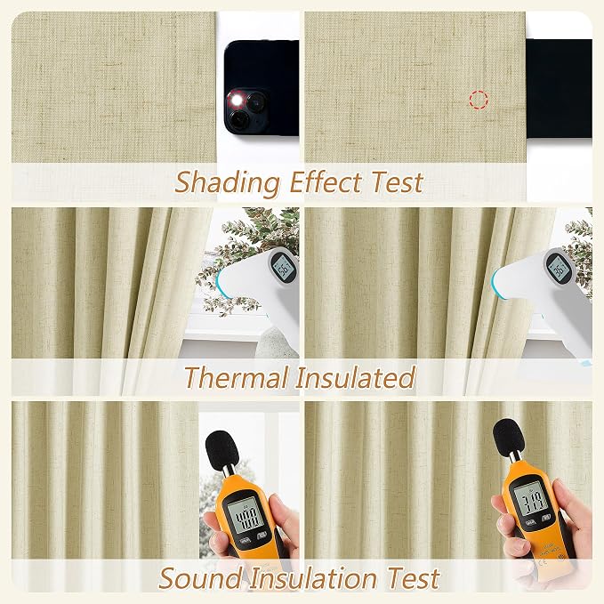 100% Blackout Linen Curtains for Bedroom 90 inches Long, Thermal Insulated Room - Image 5