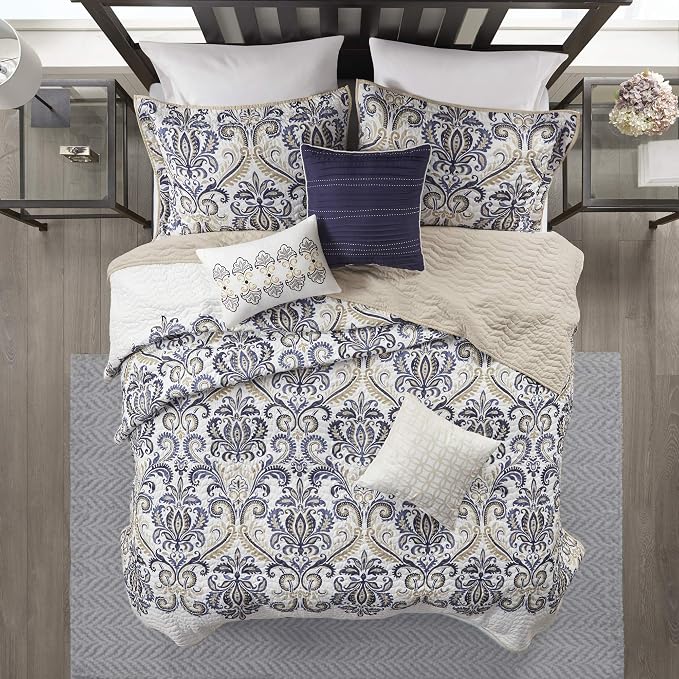 Madison Park Quilt Traditional Damask Design All Season, Lightweight Coverlet - Image 4
