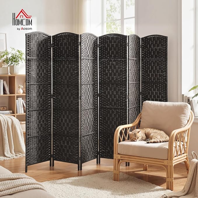 HOMCOM Room Divider 6-Panel, 6FT-Tall Folding Privacy Screen, Coffee | - Image 2