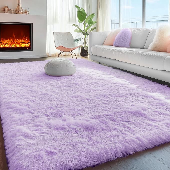 Fluffy Soft Purple Rug 5' x 7' Rug, Shaggy Rugs by PAGISOFE
