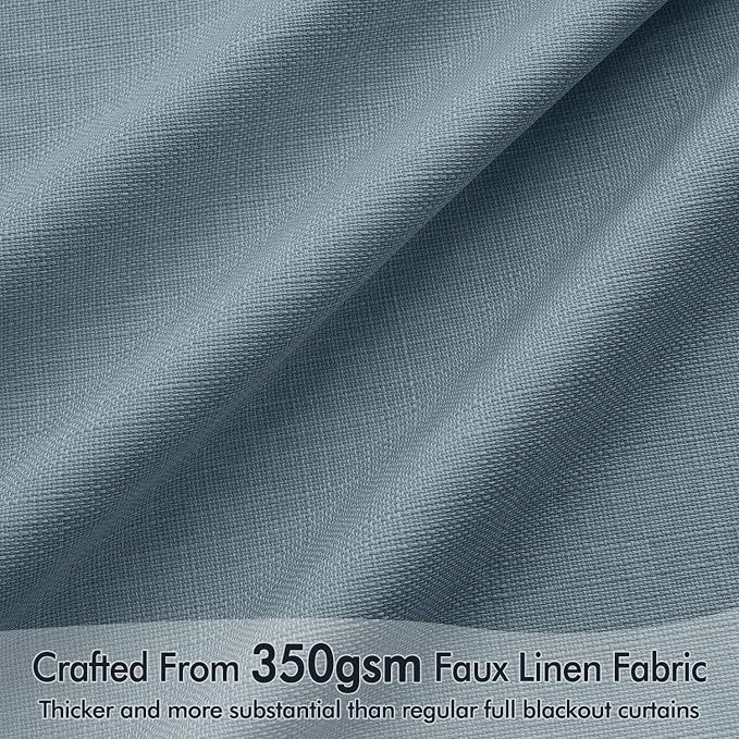 MIULEE 100% Blackout Back Tab Pleat Linen Curtains 50" Wx96 L, Stone Blue | 2 - Image 4