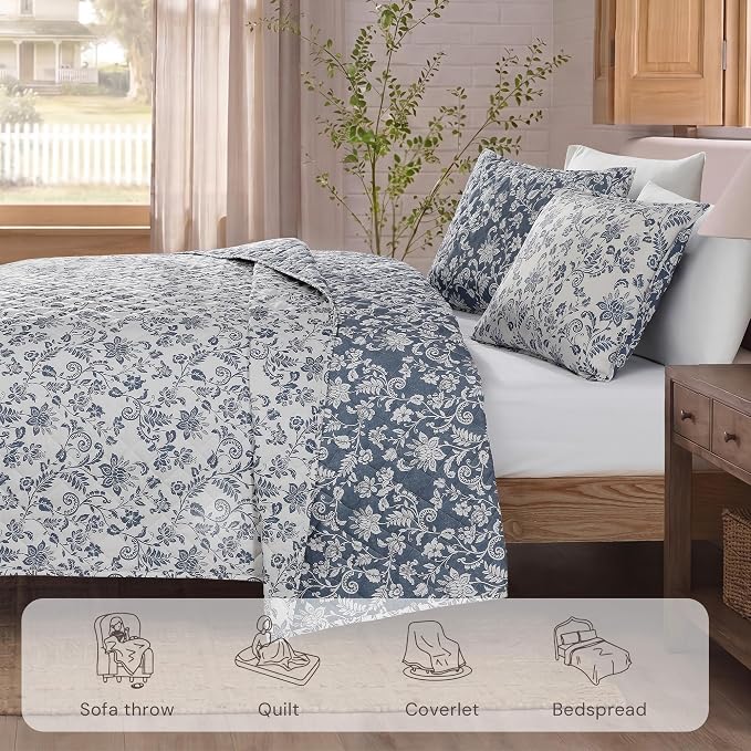 Twin/Twin XL Quilt Set-2 Pieces Soft Bedding Floral Reversible Coverlet | All - Image 5