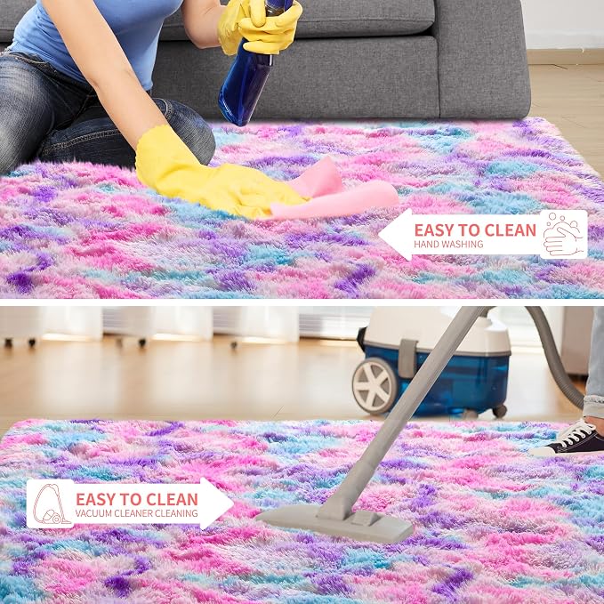 Soft Rainbow Rug for Girls Room, Cute Fluffy Girls Bedroom Rugs, 4x6 Feet - Image 7